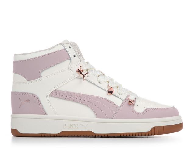 Women's Puma Rebound High-Top Sneakers in Wt/Pk/Gum Bling color