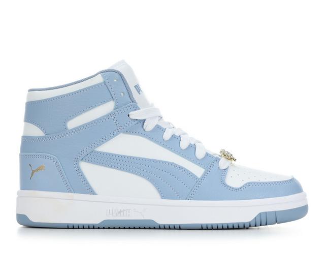 Women's Puma Rebound High-Top Sneakers in Blu/Wht/Floral color