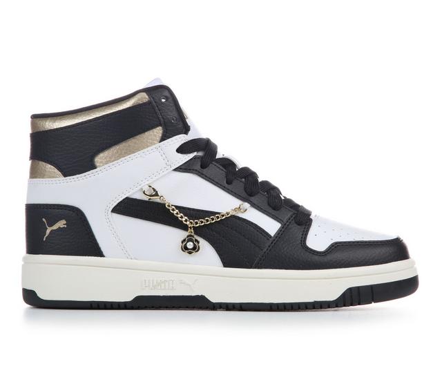 Women's Puma Rebound High-Top Sneakers in Blk/Met/Wht color