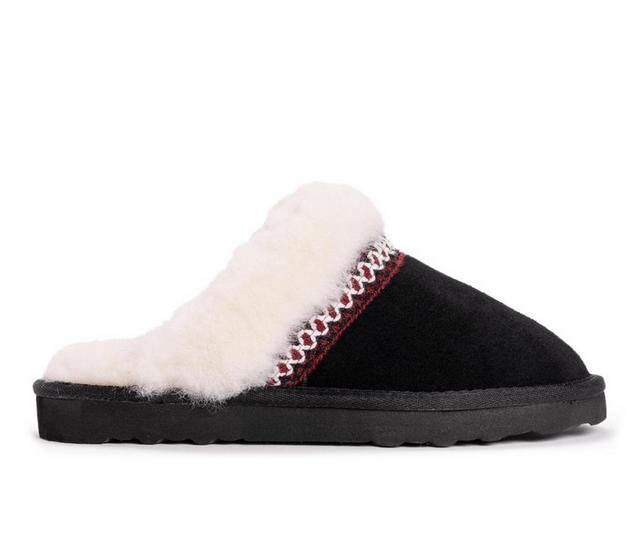 MUK LUKS Women's Dawn Suede Scuff Slippers in Ebony color