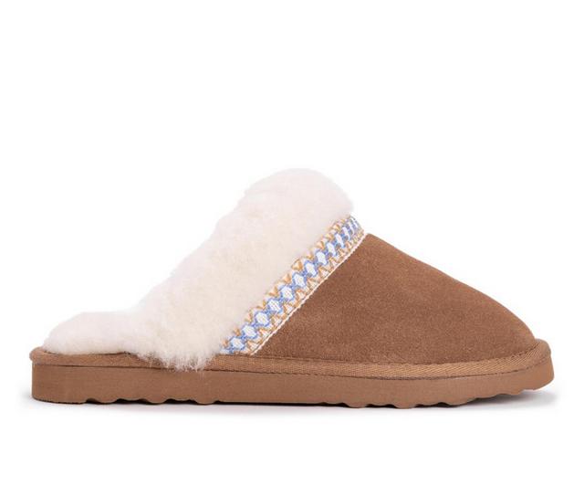 MUK LUKS Women's Dawn Suede Scuff Slippers in Caramel color