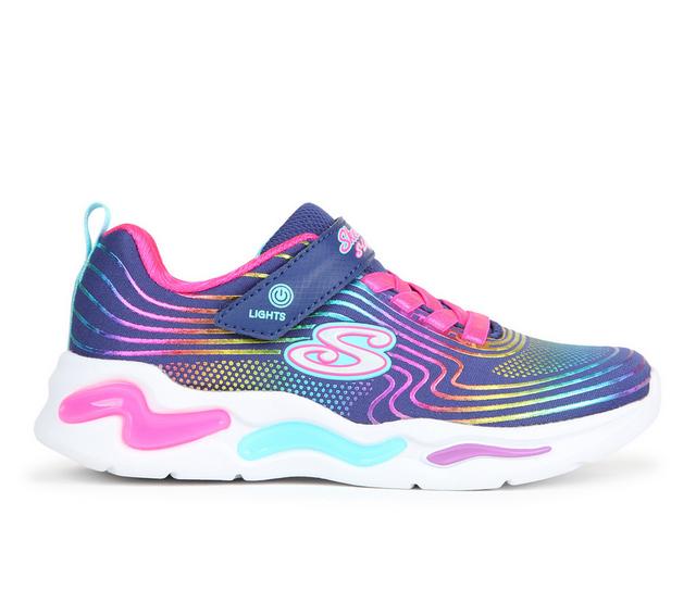 Girls' Skechers Wavy Beams Girls 10.5-4 Light-Up Shoes in Navy/Multi color