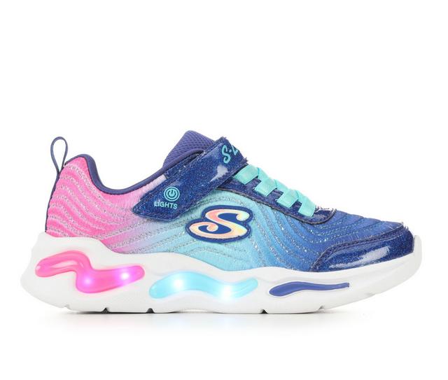Girls' Skechers Wavy Beams Girls 10.5-4 Light-Up Shoes in Navy/Pink/Wht color