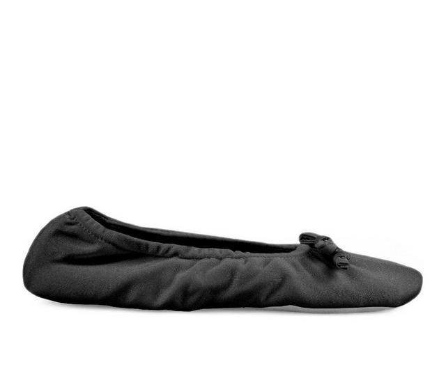 MUK LUKS Women's Stretch Satin Ballerina Slipper in Black color