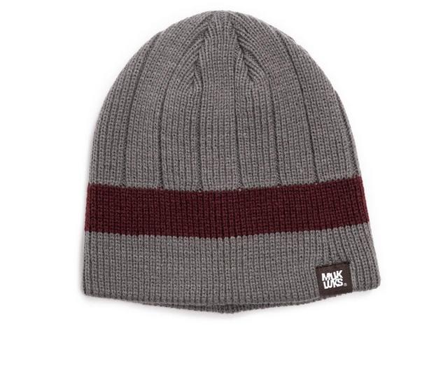 MUK LUKS Men's Ribbed Beanie in Shadow/Chianti color
