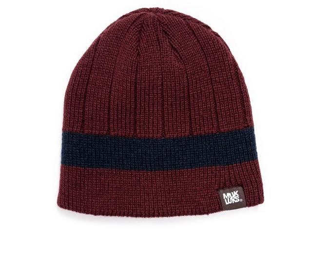 MUK LUKS Men's Ribbed Beanie in Oxblood/Navy color