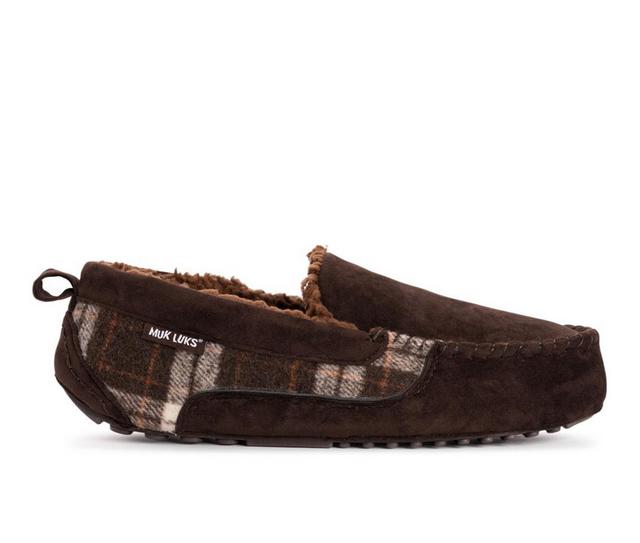 MUK LUKS Men's Emmett Moccasin Slippers in Dark Brown color