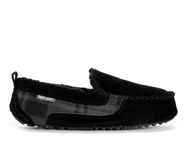 MUK LUKS Men's Emmett Moccasin Slippers in Black color