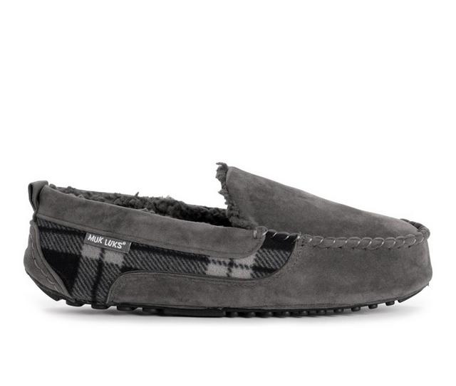 MUK LUKS Men's Emmett Moccasin Slippers in Grey color