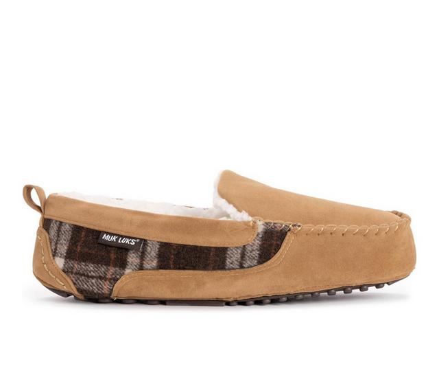 MUK LUKS Men's Emmett Moccasin Slippers in Camel color