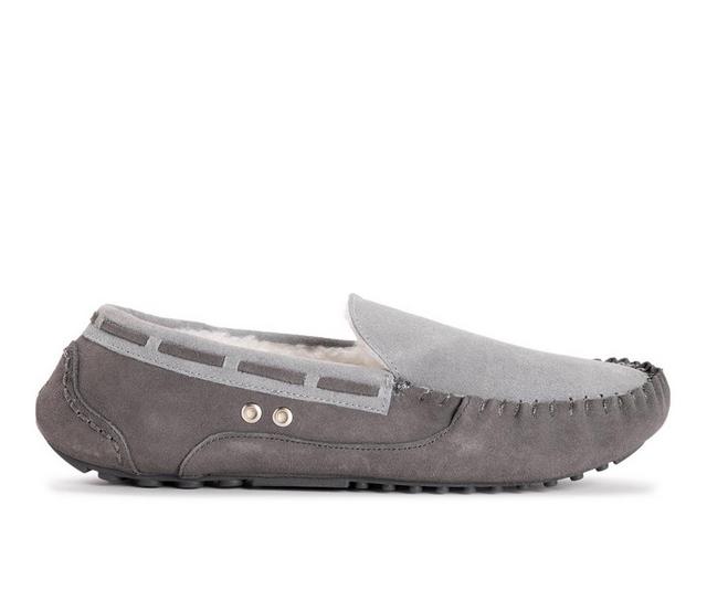 MUK LUKS Men's Everett Moccasin Slippers in Dark Grey color