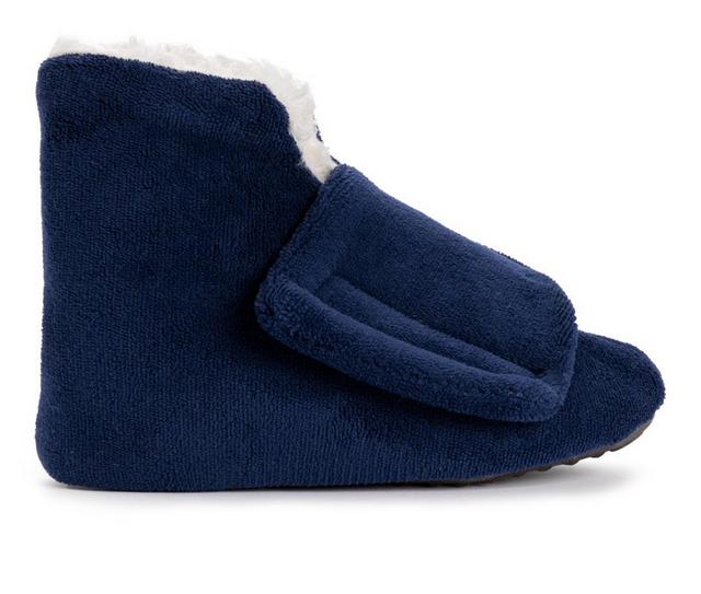 MUK LUKS Men's Adjustable Shearling Bootie Slippers in Navy color