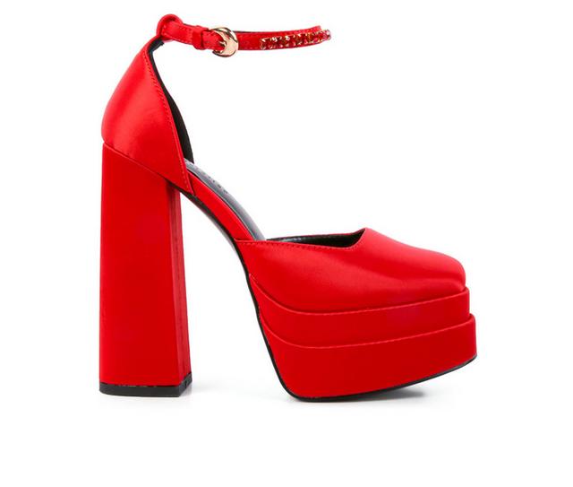 Women's Rag & Co Martin Block Heel Platform Pumps in Red color