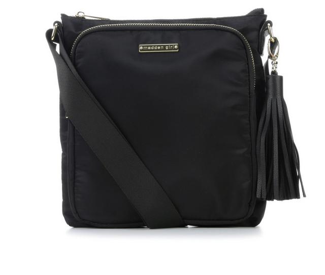 Madden Girl Nylon Tassel Crossbody Handbag in BLACK color