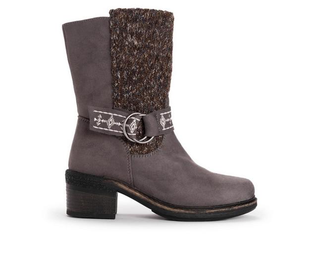 Women's MUK LUKS Arya Alice Heeled Boots in Grey color