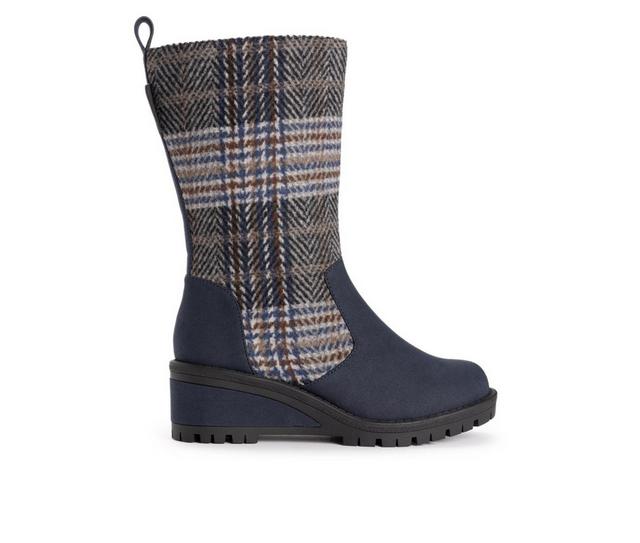 Women's MUK LUKS Norway Flora Wedge Boots in Navy color