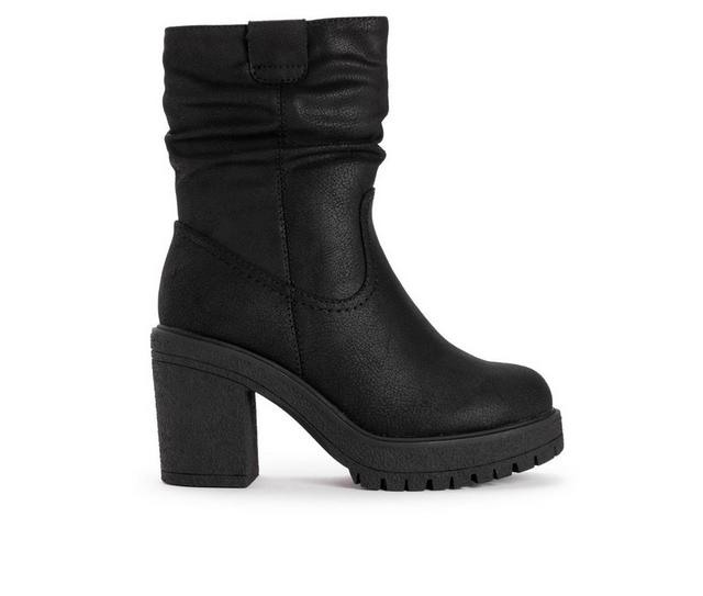 Women's MUK LUKS Riser Pop Heeled Boots in Black color