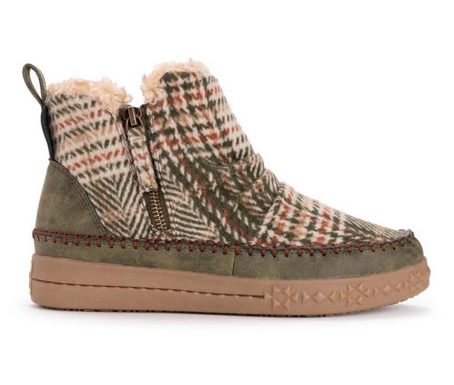 Women's MUK LUKS Street Richmond Booties in Olive Plaid color