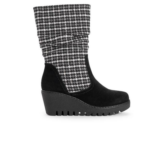 Women's MUK LUKS Vermont Stowe Wedge Boots in Houndstooth Blk color