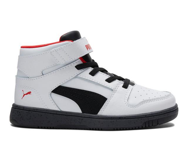 Boys' Puma Little Kid Rebound Layup Elevated Sneakers in Wht/Blk/Red color