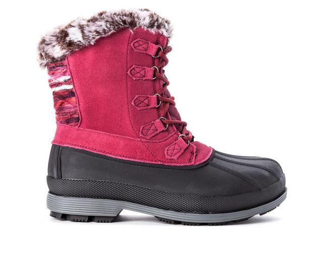 Women's Propet Lumi Tall Lace Waterproof Winter Boots in Berry color