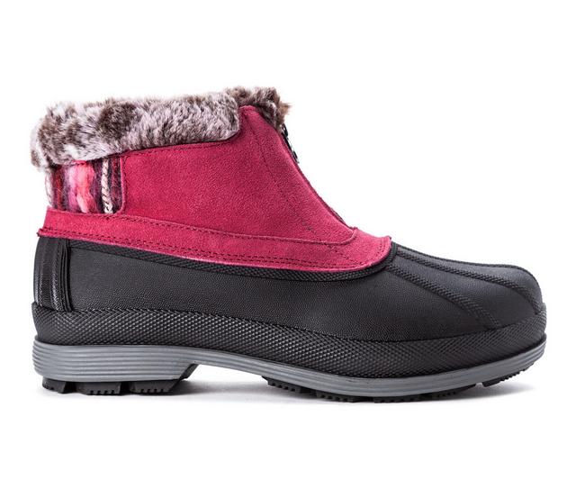 Women's Propet Lumi Ankle Zip Waterproof Winter Boots in Berry color