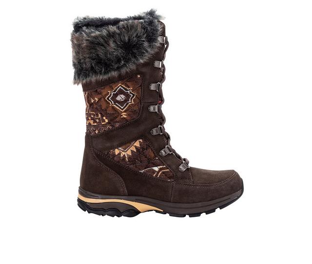 Women's Propet Peri Waterproof Knee High Winter Boots in Brown Quilt color