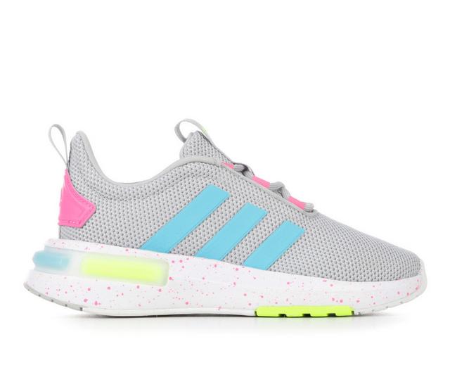 Girls' Adidas Little Kid & Big Kid Racer TR Running Shoes in Gry/Cyan/White color