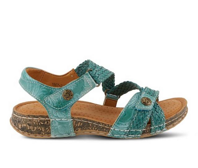 Women's L'Artiste Atira Footbed Sandals in tEAL color