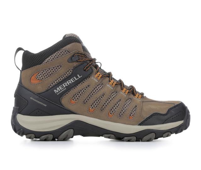 Men's Merrell Crosslander 3 Mid Waterproof Hiking Boots in Boulder/Brindle color