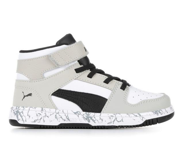 Boys' Puma LLittle Kid & Big Kid Rebound Layup Mid Marble Sneakers in Grey/White/Grey color
