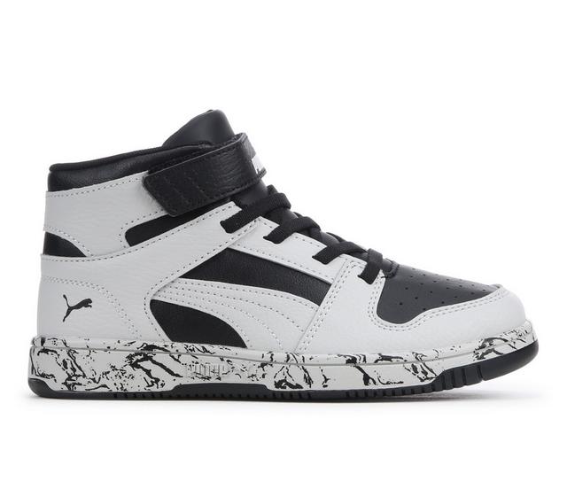 Boys' Puma Little Kid & Big Kid Rebound Layup Mid Marble Sneakers in Gry/Blk/Gry color