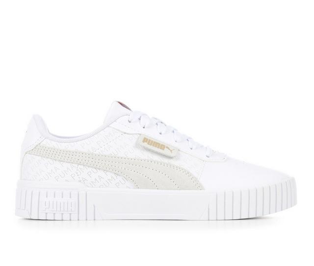 Women's Puma Carina 2.0 Logo Sneakers in Wht/Beige/Gold color