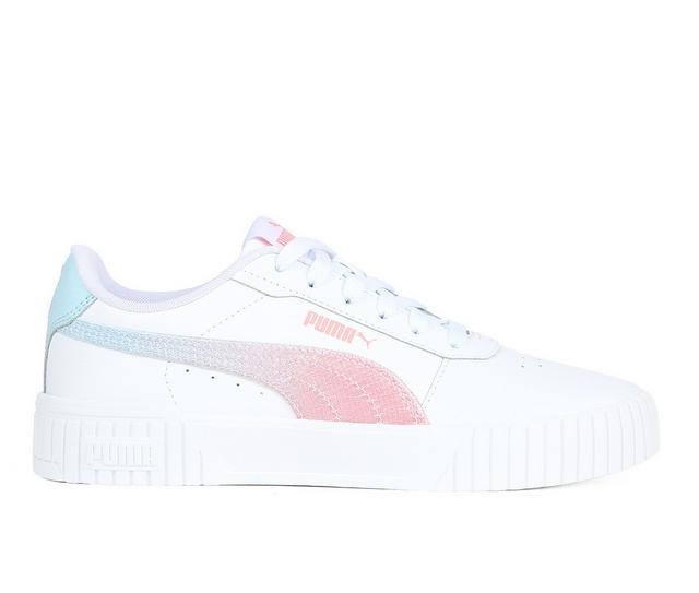 Women's Puma Carina 2.0 Stitched Sneakers in Wht/Coral/Aqua color