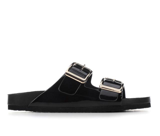 Women's Madden Girl Bodie Footbed Sandals in Black Patent color