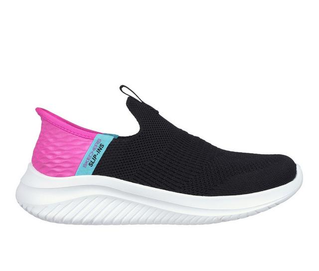 Kids' Skechers Little Kid & Big Kid Ultra Flex Slip-Ins Sneakers in Black Pink color