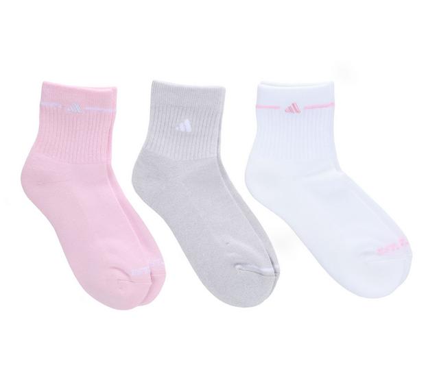 Adidas 3pr Womens Cush Sport Quarter Socks in Wht/Pnk/Gry color
