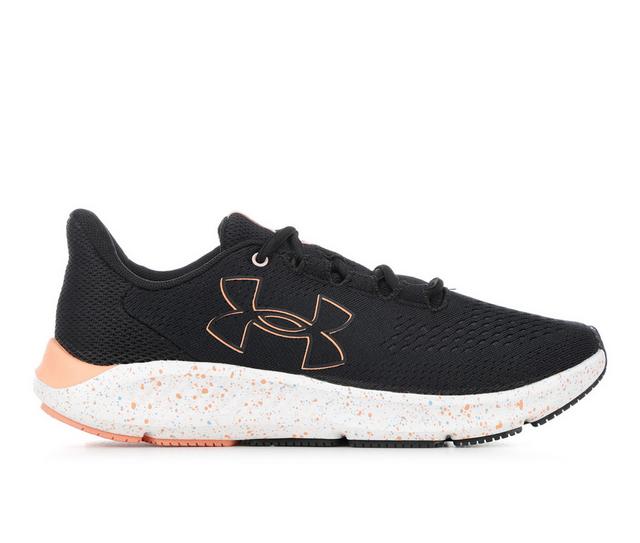 Women's Under Armour Charged Pursuit 3 BL Running Shoes in Black/Peach/Wht color