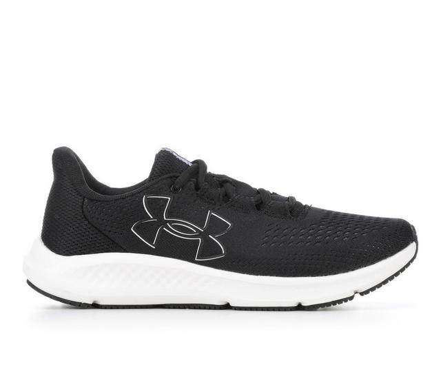 Women's Under Armour Charged Pursuit 3 BL Running Shoes in Black/White color