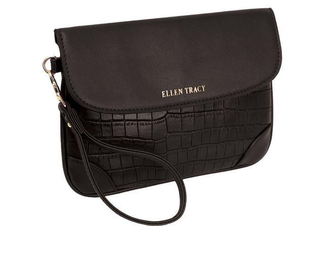 Ellen Tracy Croco Wristlet With Flap in Black color