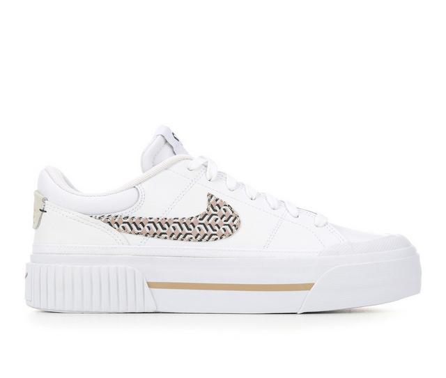 Women's Nike Court Legacy Lift NU Sneakers in White/Blk/Gold color
