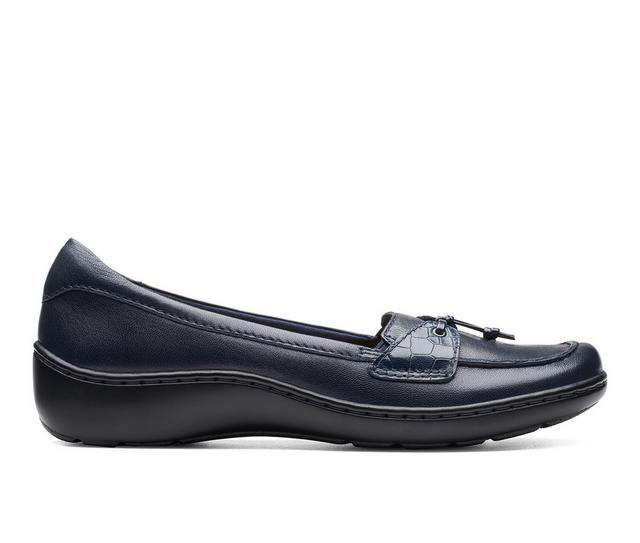 Women's Clarks Cora Haley Flats in Navy Leather color