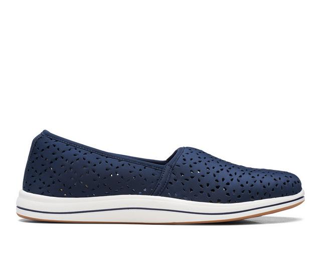 Women's Clarks Breeze Emily Slip On Shoes in Navy color