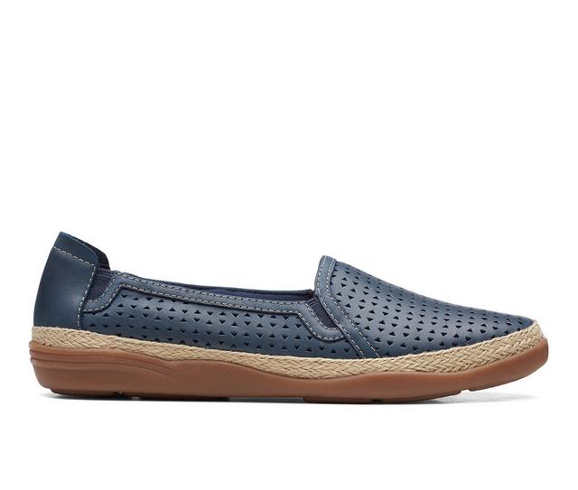 Women's Clarks Elaina Ruby Slip On Shoes in Navy Leather color
