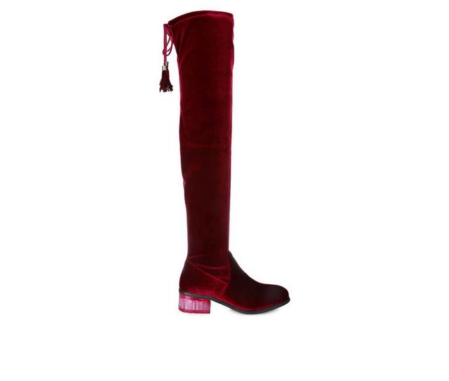 Women's London Rag Rumple Knee High Boots in Burgundy color
