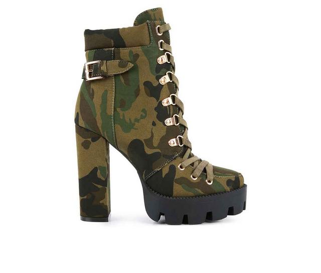 Women's London Rag Palmetto Lace Up Platform Booties in Khaki color