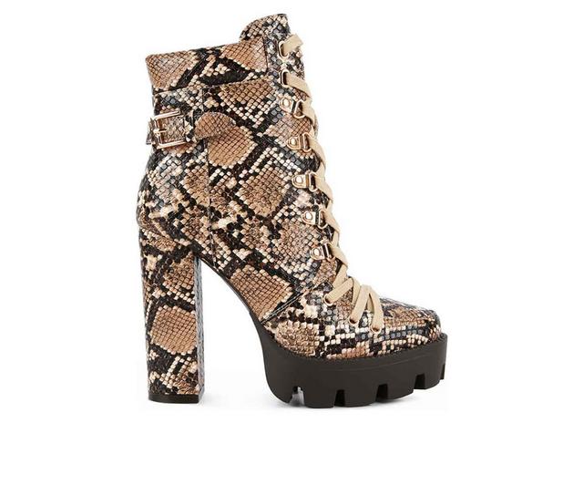 Women's London Rag Palmetto Lace Up Platform Booties in Tan color