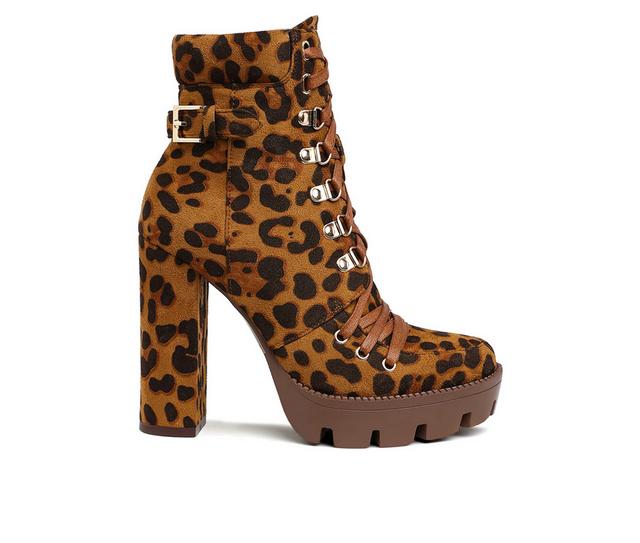 Women's London Rag Palmetto Lace Up Platform Booties in Leopard color