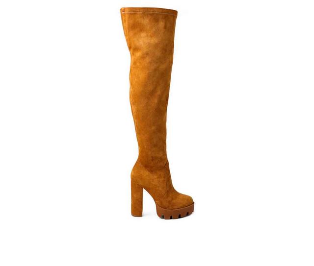 Women's London Rag Maple Over The Knee Heeled Boots in Tan color