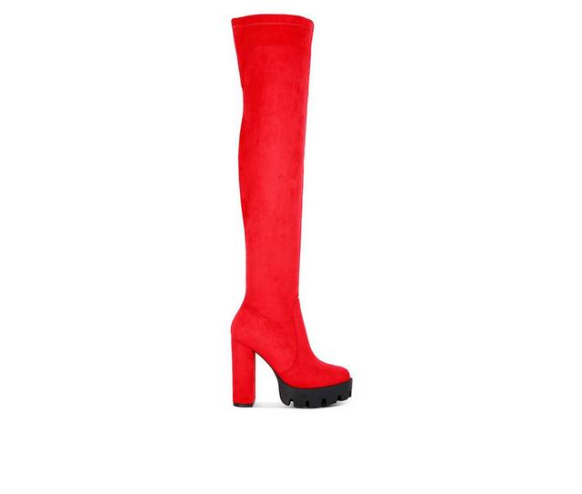 Women's London Rag Maple Over The Knee Heeled Boots in Red color